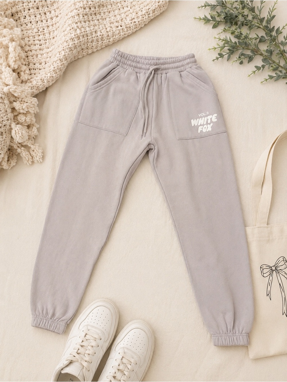 White Fox Vol. 3 Oversized Jogger Sweatpants Cream Beige XXS